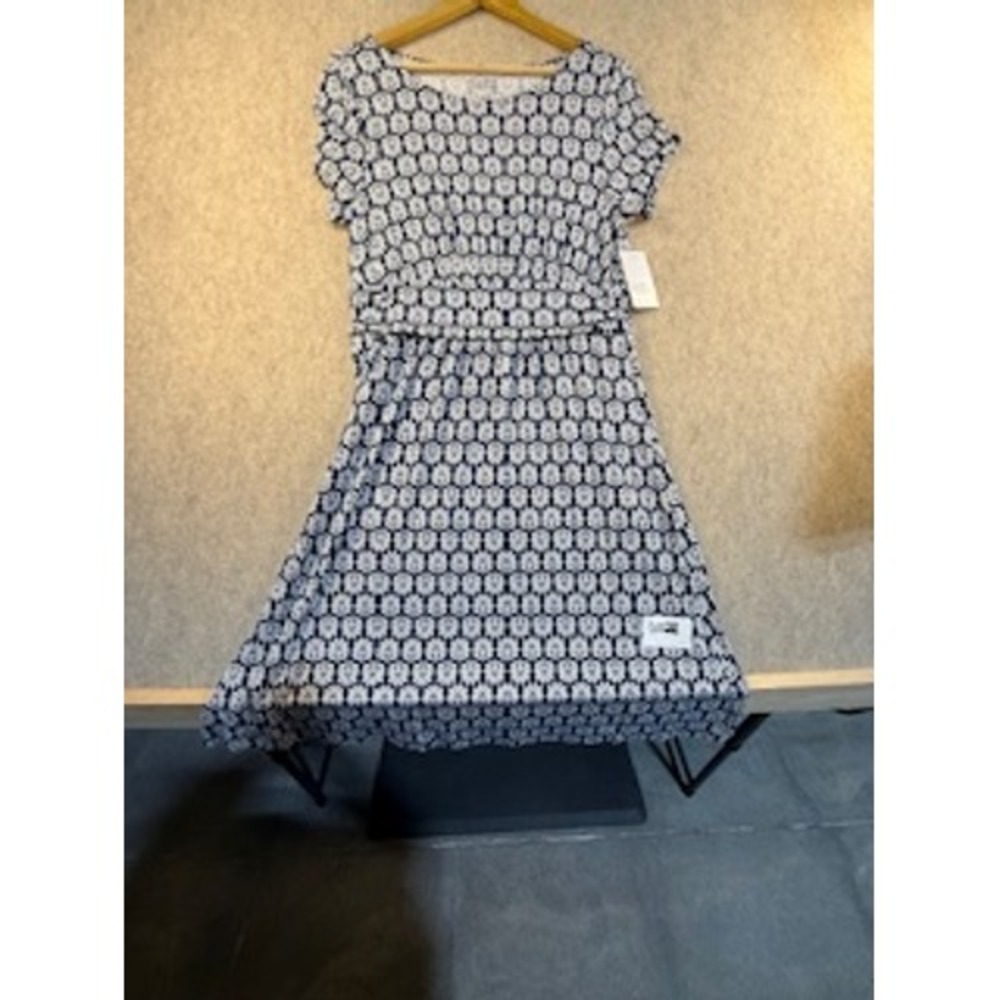 Croft & Barrow Womens Small Navy White Geometric Fan Knit Empire Waist Dress NEW